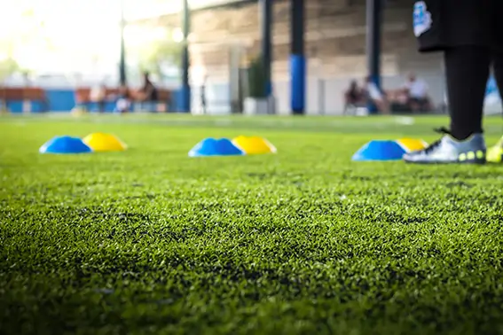 Practice cones laid out on artificial turf